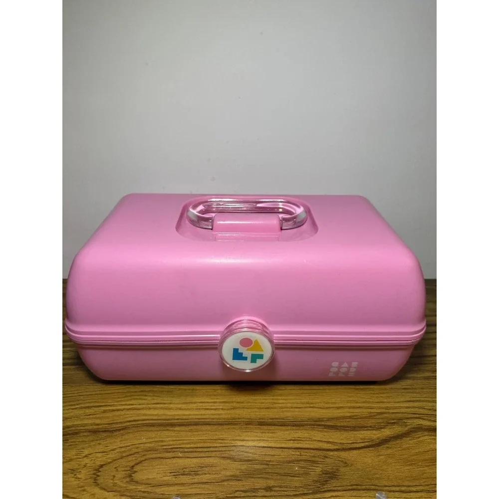 Vintage Caboodles 2 Tier Pink Jewelry Makeup Case Mirror Handle 5626‎